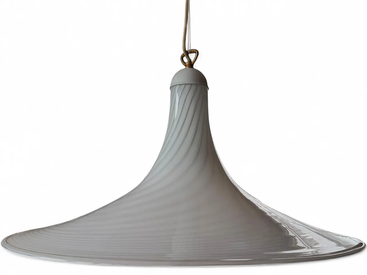 Lampada a sospensione italiana in vetro bianco a spirale, anni '70 11