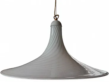 Vintage Italian White Swirl Glass Pendant Lamp 1970