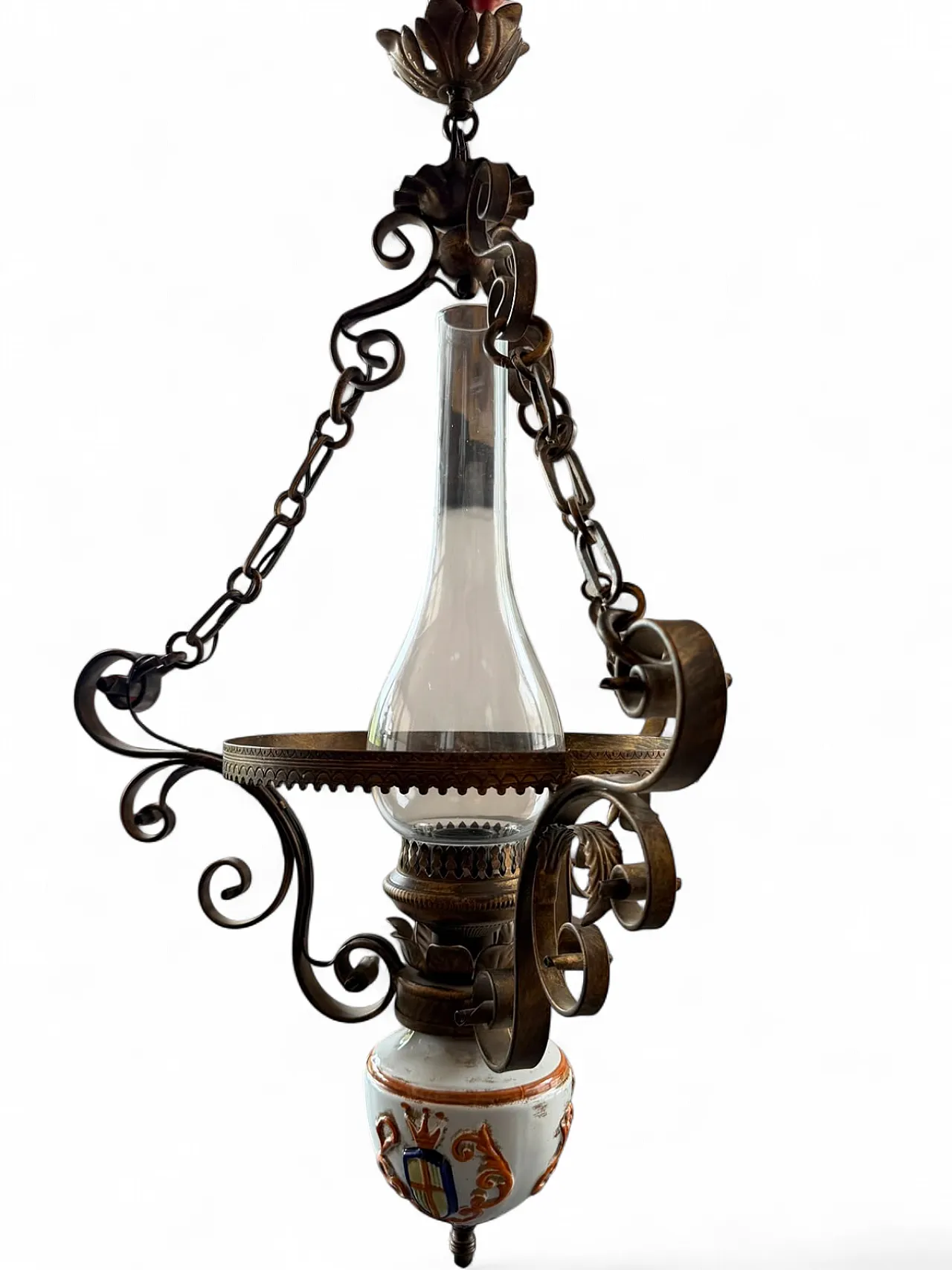 Italian Ceramic and Wrought Iron Oil-Lamp Style Pendant, 70s 7