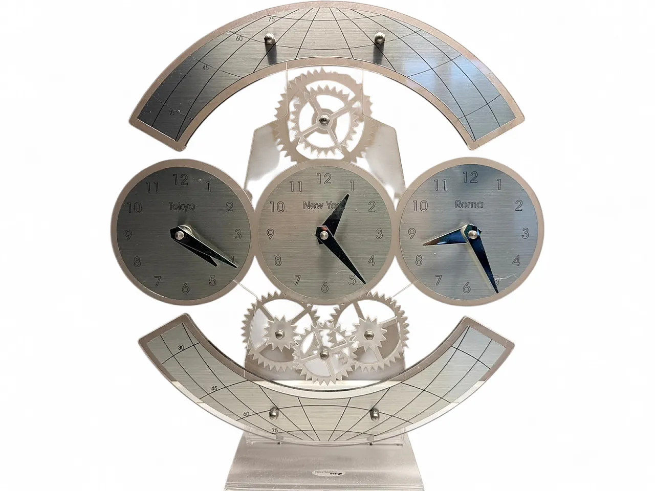 Postmodern Plexiglass Triple Time Zone Clock, 1990s 10