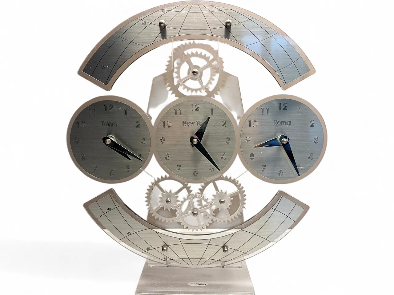 Postmodern Plexiglass Triple Time Zone Clock, 1990s 11
