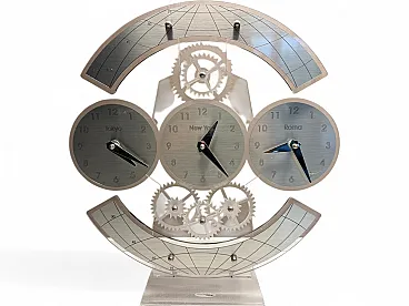 Postmodern Plexiglass Triple Time Zone Clock, 1990s