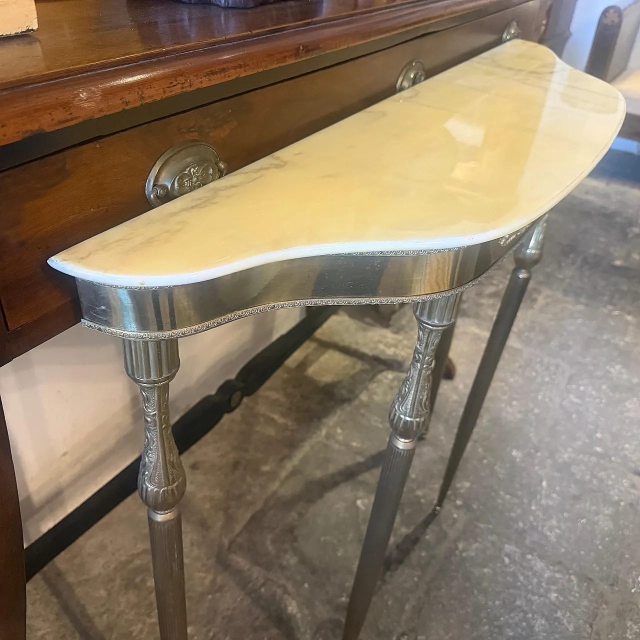 Mid-Century Modern brass and marble console table, 1950s 2
