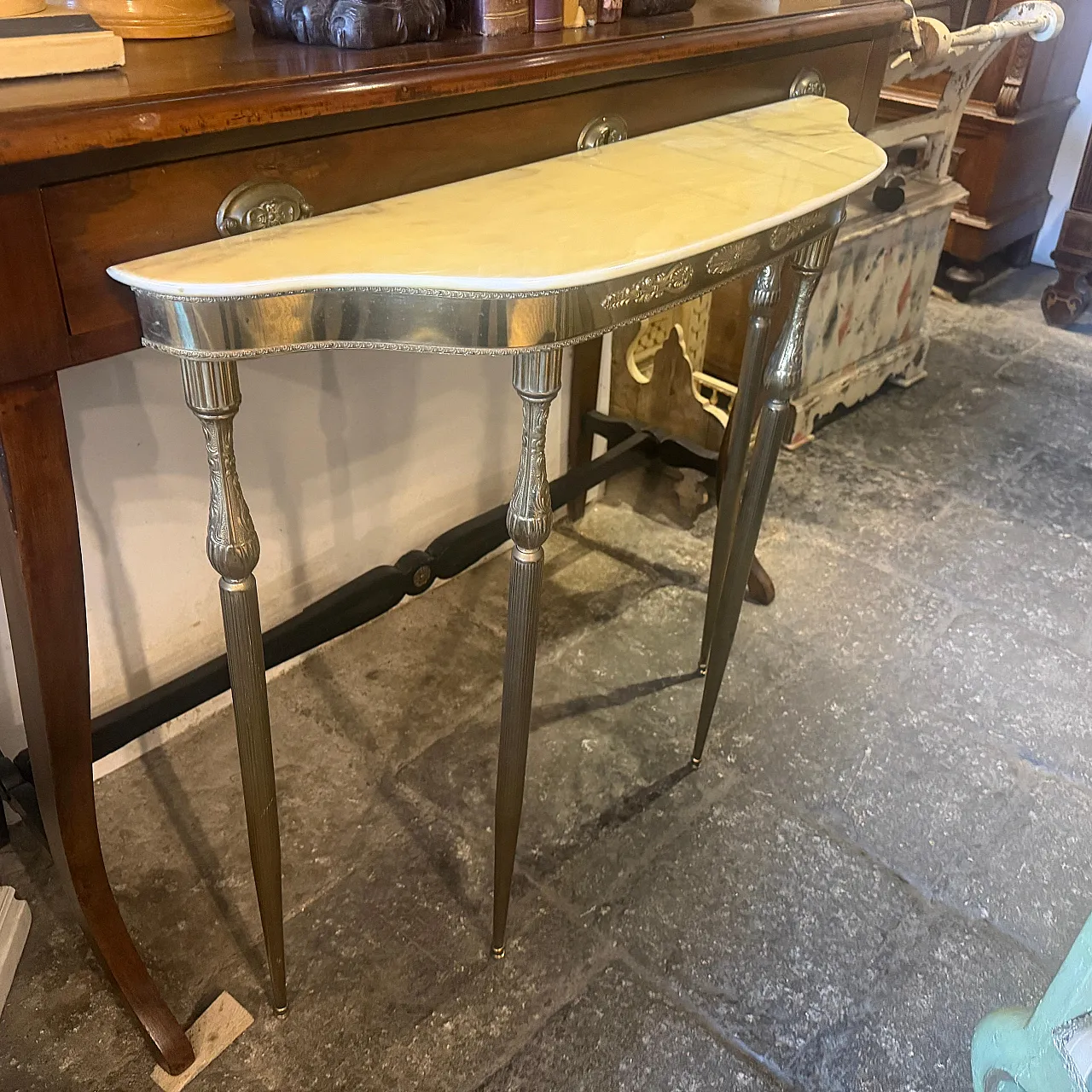 Mid-Century Modern brass and marble console table, 1950s 3