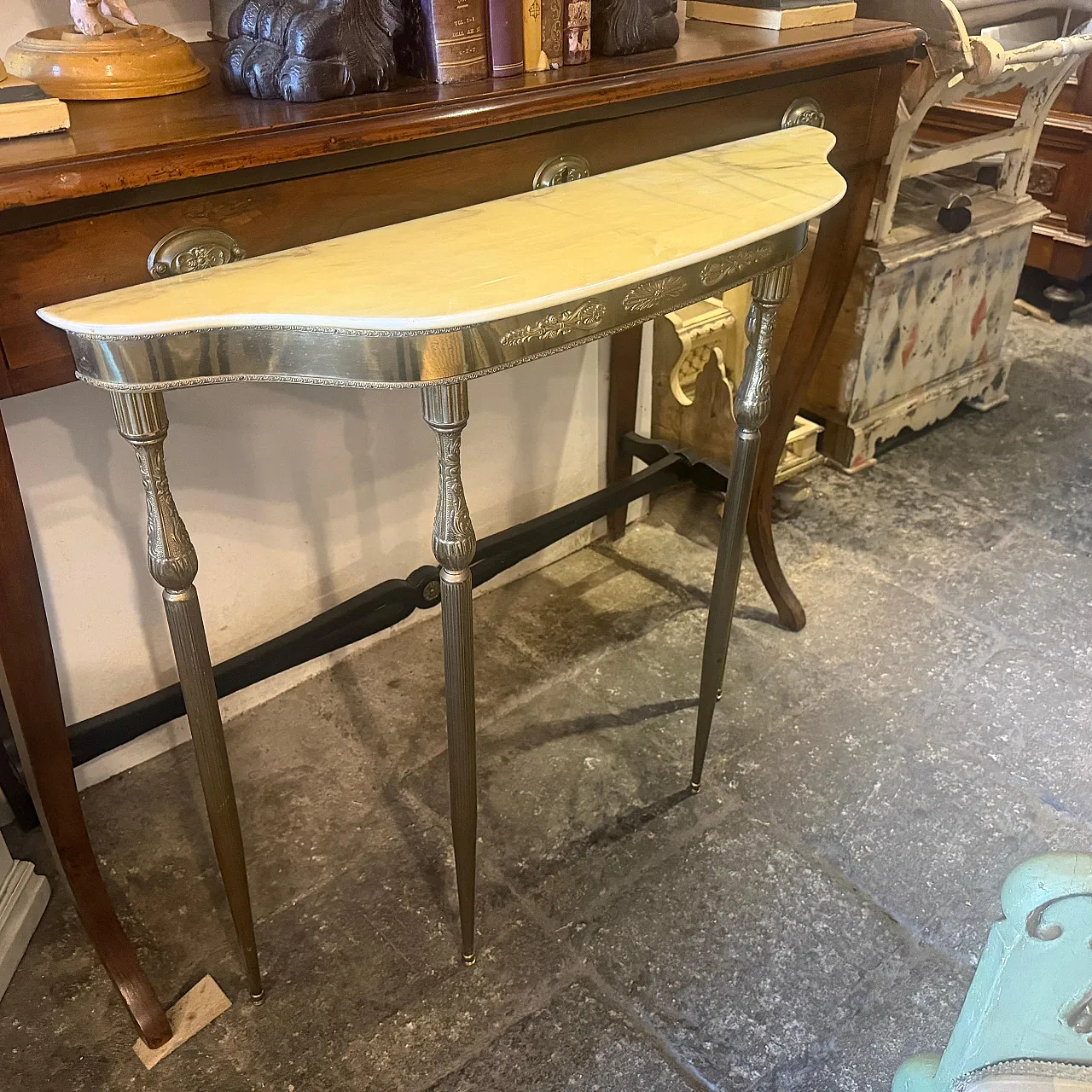 Mid-Century Modern brass and marble console table, 1950s 4