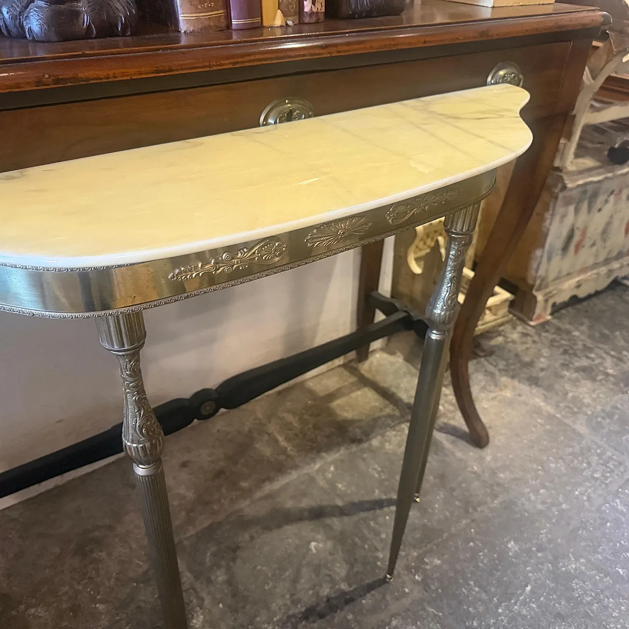 Mid-Century Modern brass and marble console table, 1950s 6