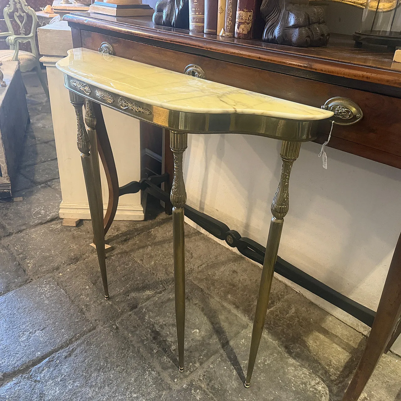 Mid-Century Modern brass and marble console table, 1950s 8