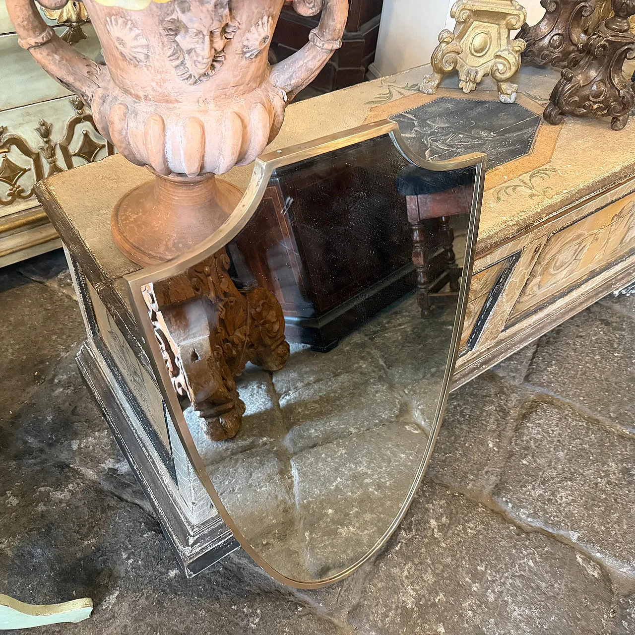 Specchio da parete in ottone Mid-Century Modern di Gio Ponti, anni '50 13