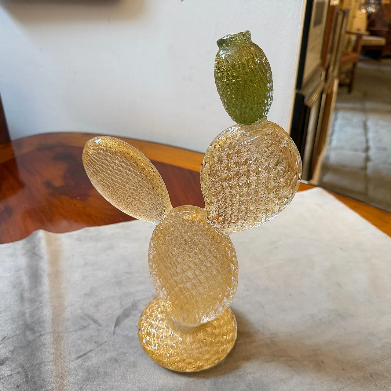 Cactus fiorito in vetro di Murano verde e oro di Dior Home, anni '90 2