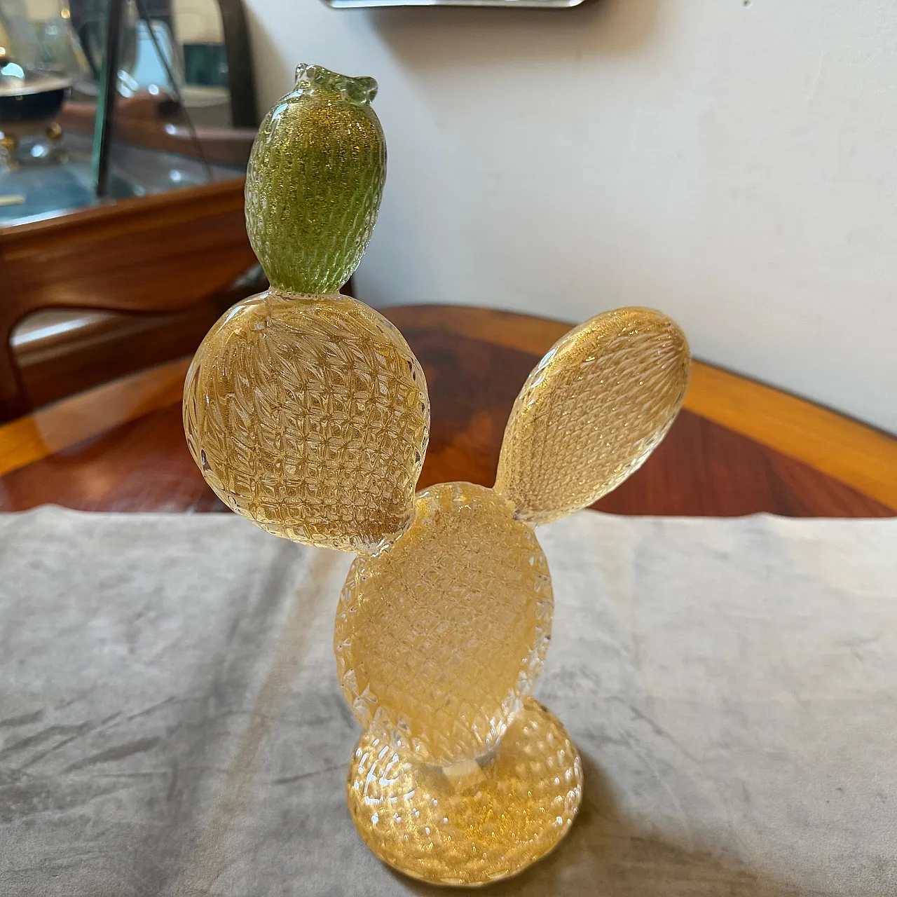 Cactus fiorito in vetro di Murano verde e oro di Dior Home, anni '90 5