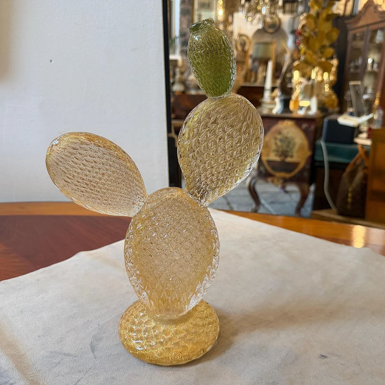 Cactus fiorito in vetro di Murano verde e oro di Dior Home, anni '90 6