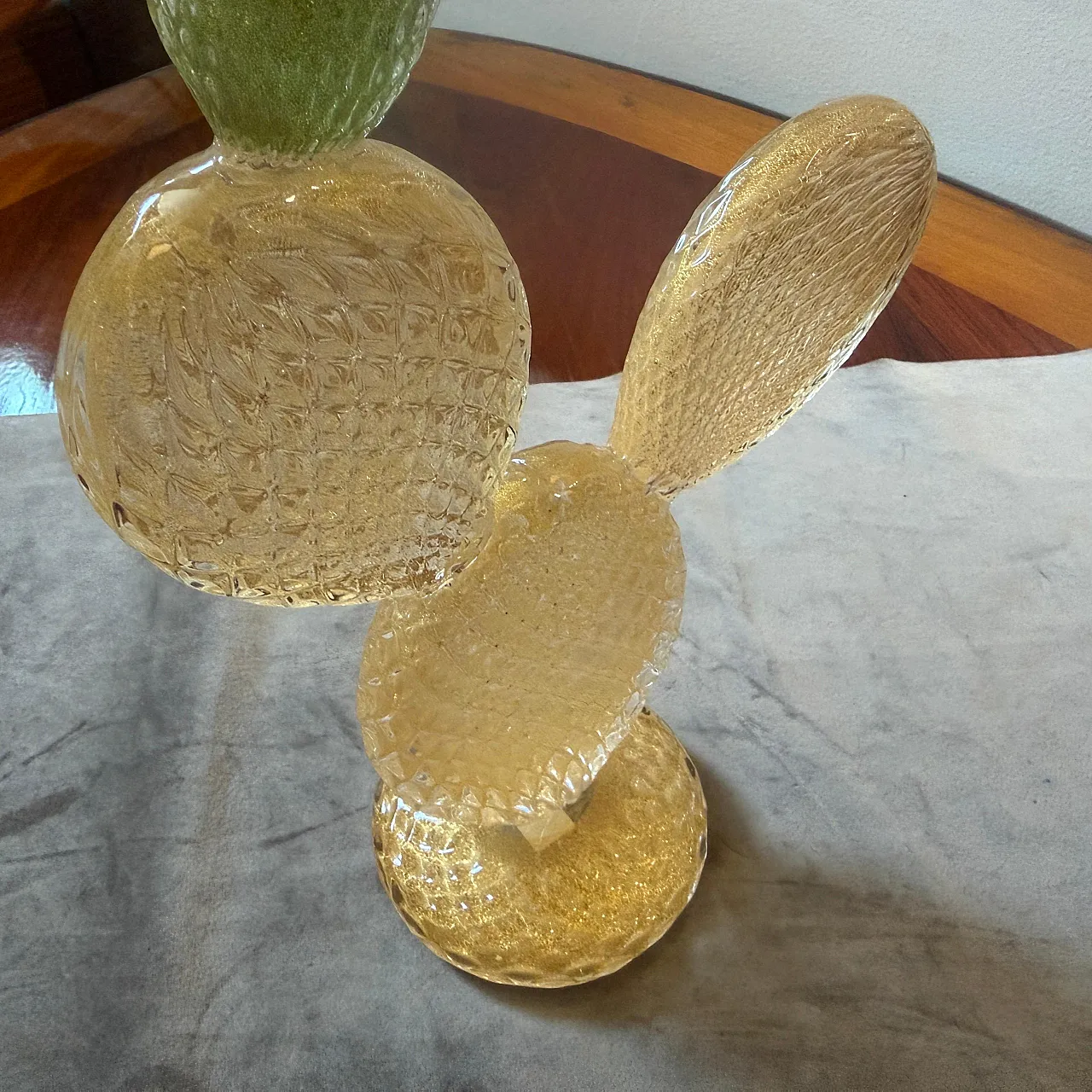 Cactus fiorito in vetro di Murano verde e oro di Dior Home, anni '90 9