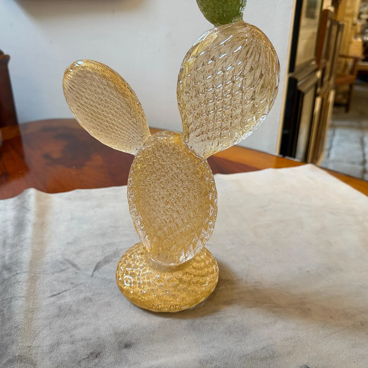 Cactus fiorito in vetro di Murano verde e oro di Dior Home, anni '90 13