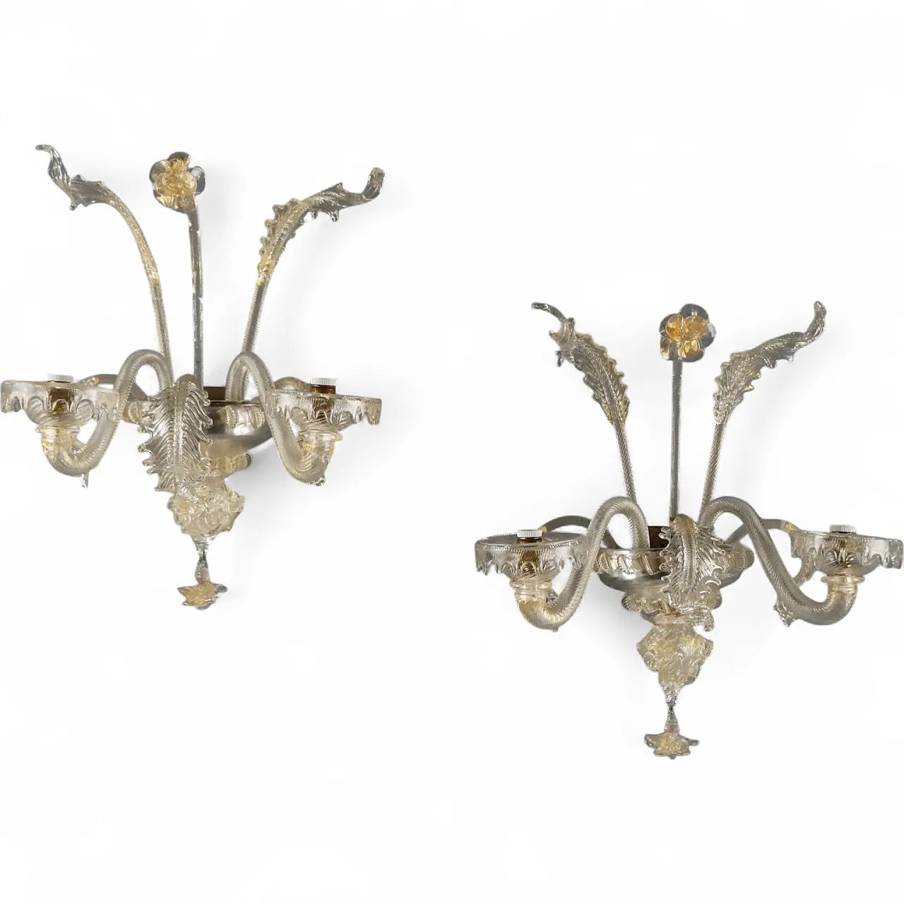 Pair of appliques in blown glass with gold shades, 20th century 10