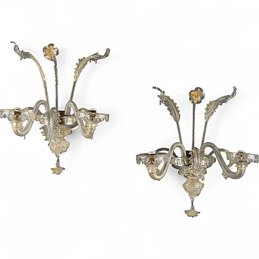 Pair of appliques in blown glass with gold shades, 20th century