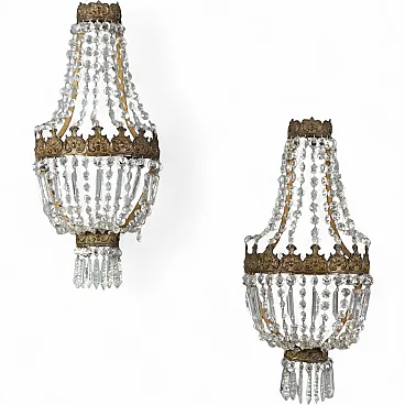 Pair of hot air balloon appliques in metal and glass, 19th century