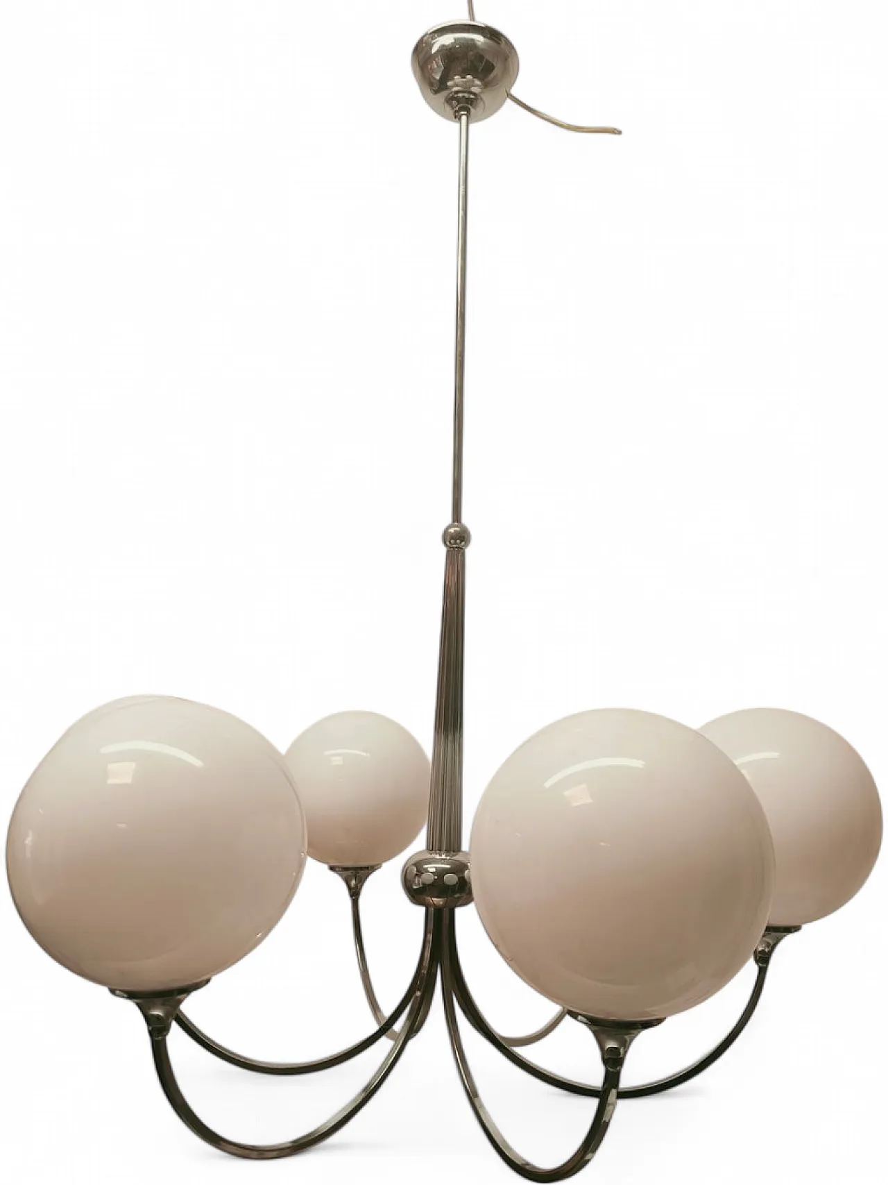 Lampadario a sei luci in metallo cromato con vetri sferici, anni '80 22