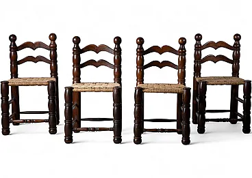 4 Woven straw dining chairs in the style of Charles Dudouyt, 1940s