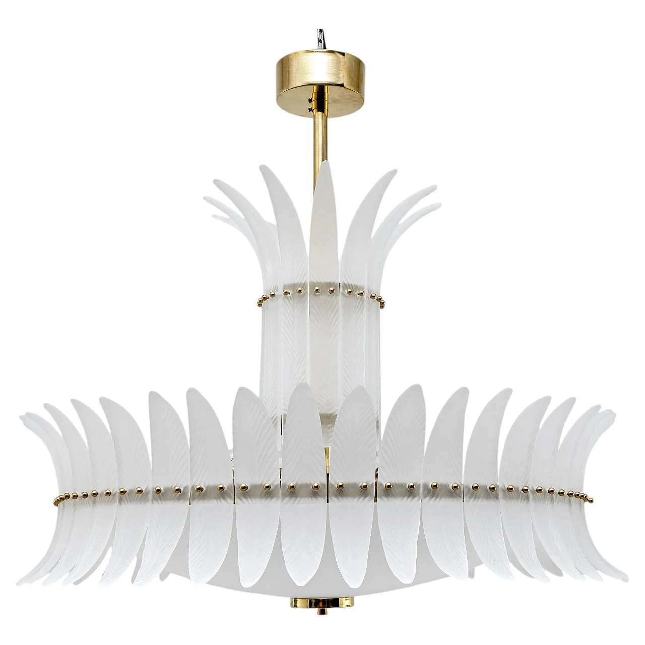 Lampadario in stile Art Déco con piume in vetro di Murano, '900 1