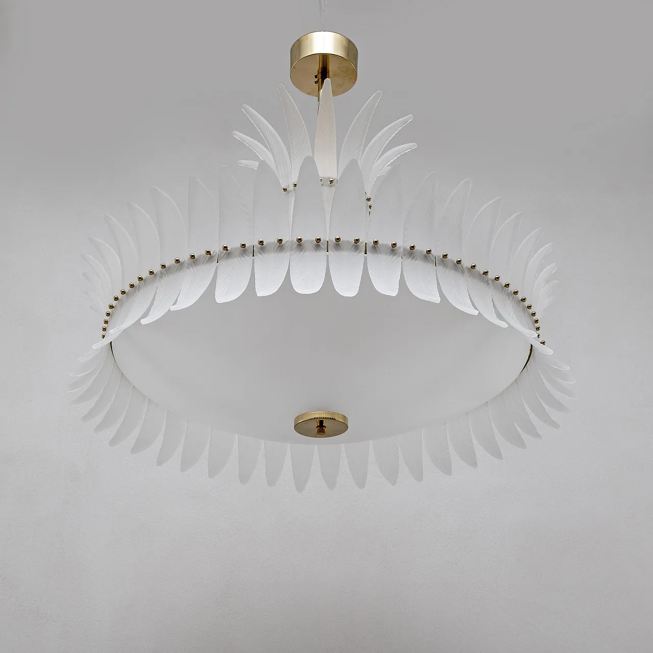 Lampadario in stile Art Déco con piume in vetro di Murano, '900 2