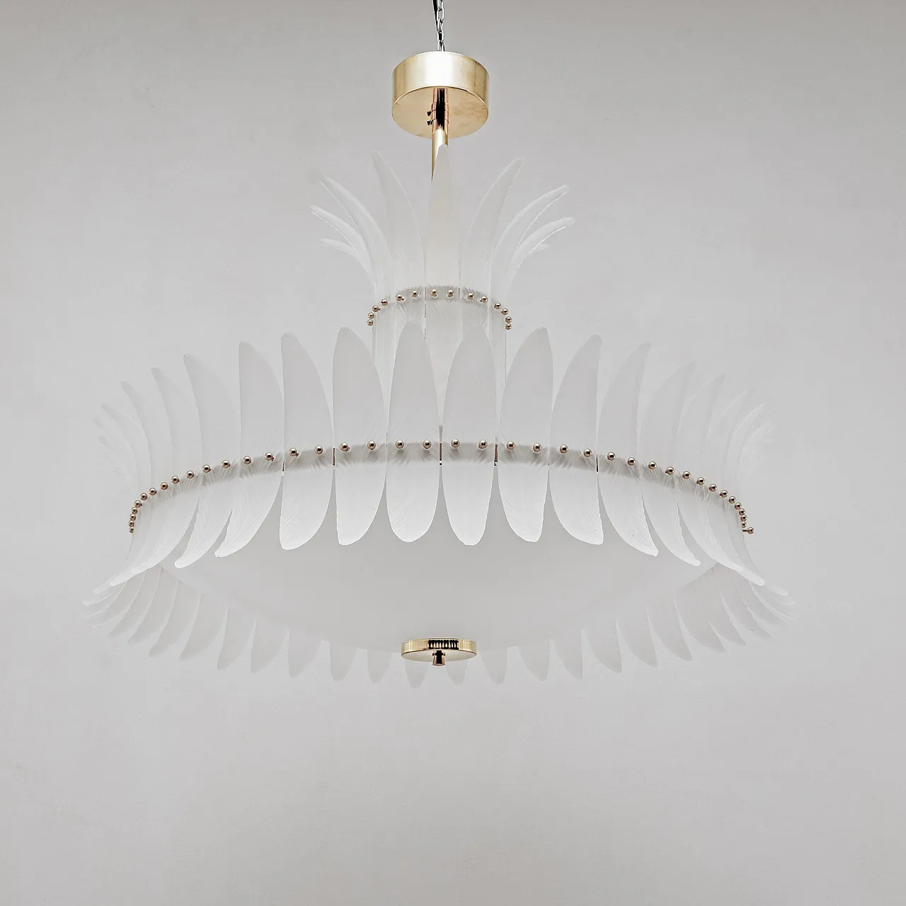 Lampadario in stile Art Déco con piume in vetro di Murano, '900 3