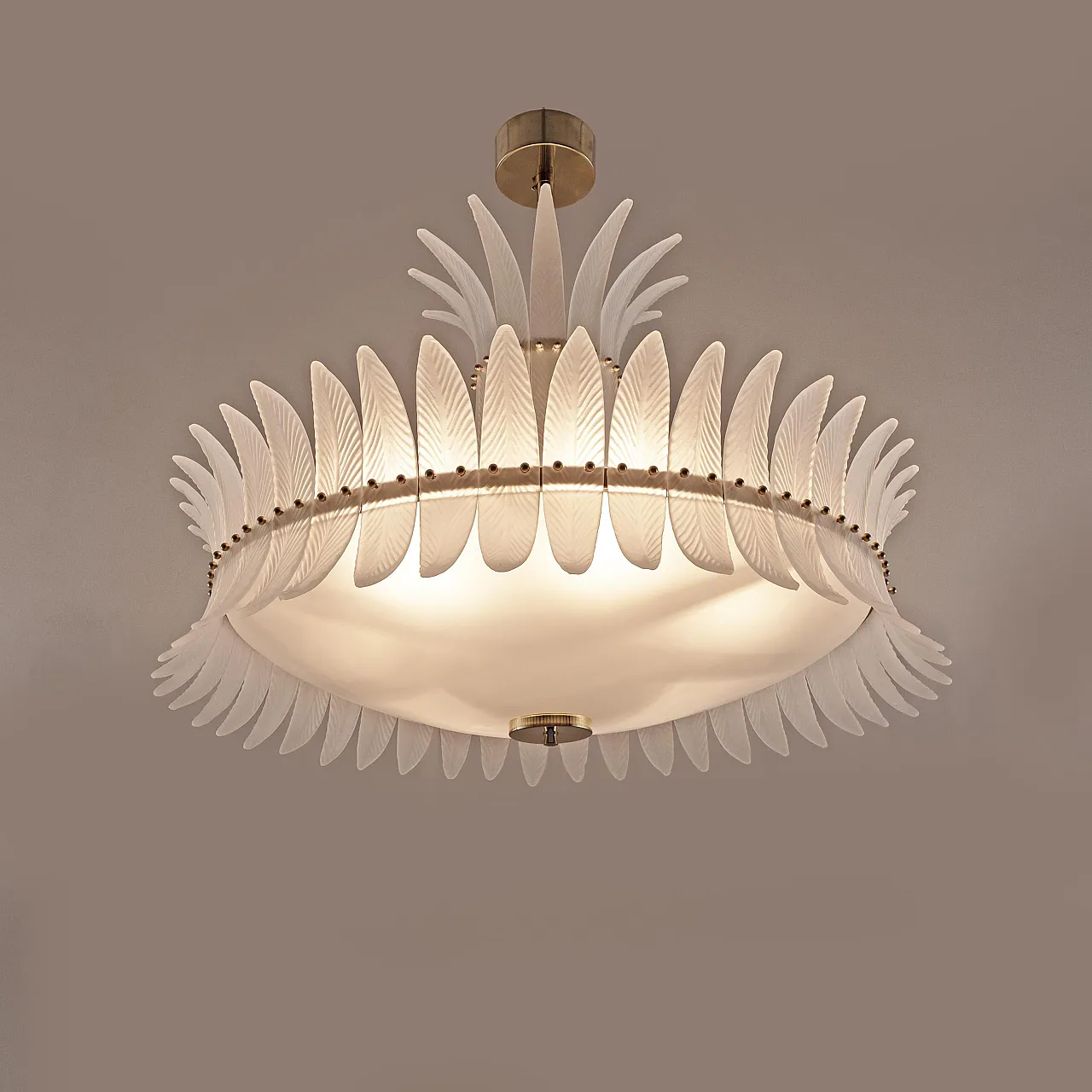 Lampadario in stile Art Déco con piume in vetro di Murano, '900 4