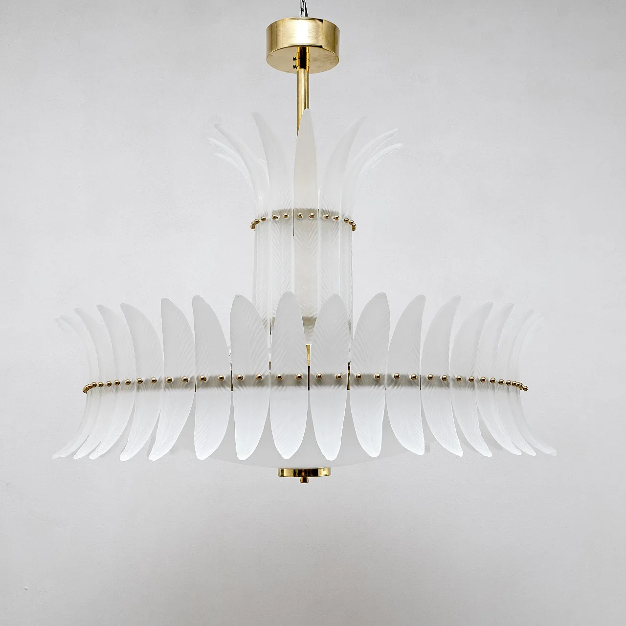 Lampadario in stile Art Déco con piume in vetro di Murano, '900 5