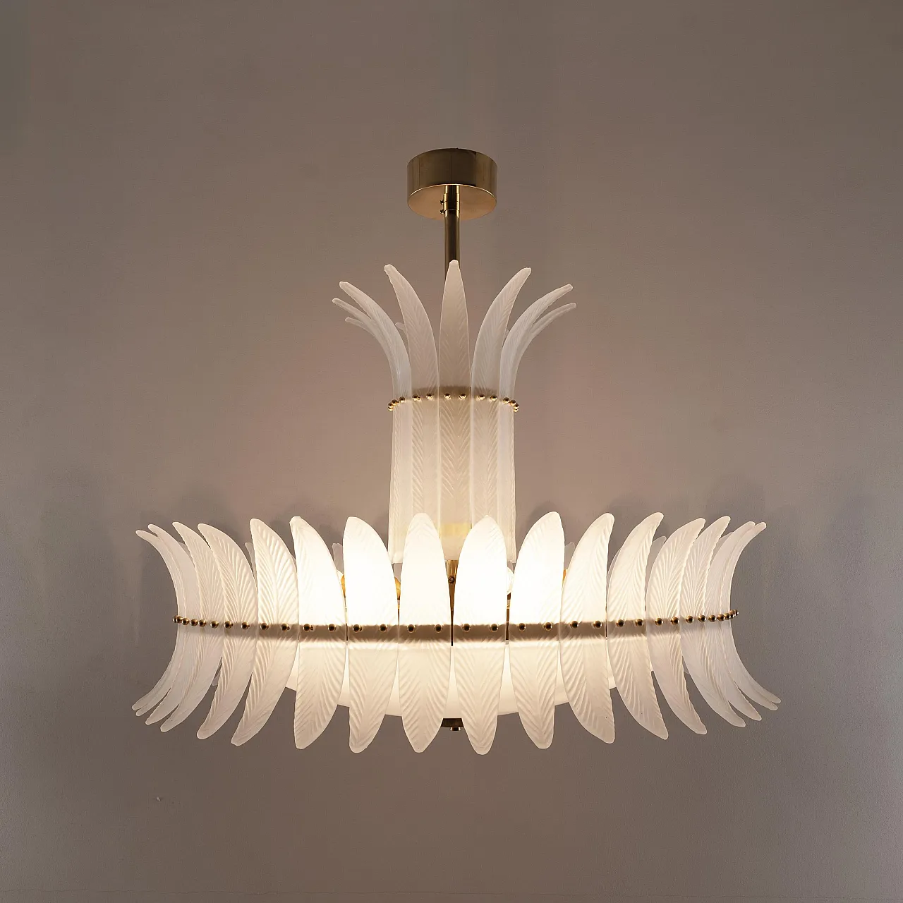 Lampadario in stile Art Déco con piume in vetro di Murano, '900 6