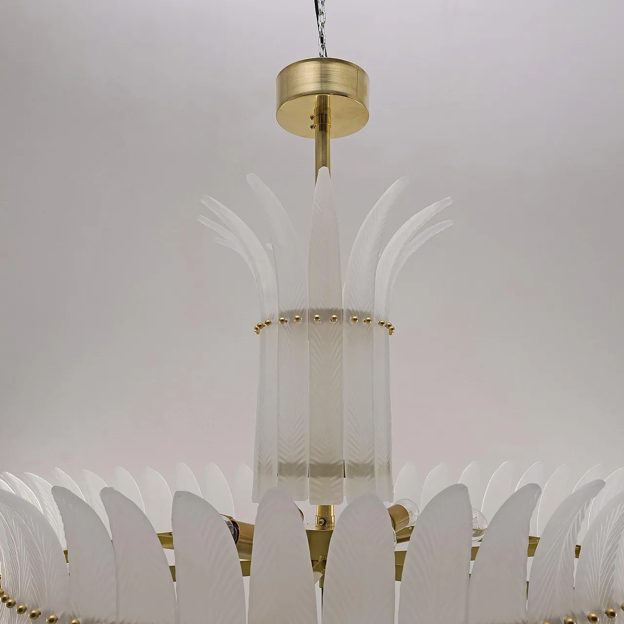 Lampadario in stile Art Déco con piume in vetro di Murano, '900 7