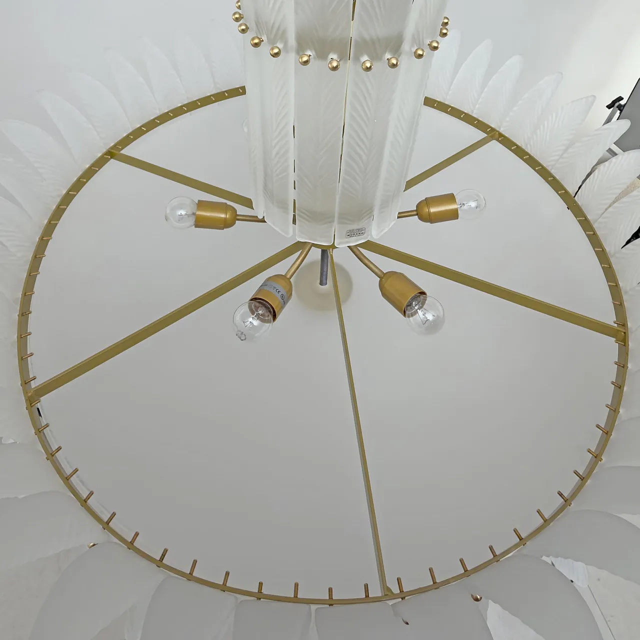 Lampadario in stile Art Déco con piume in vetro di Murano, '900 11
