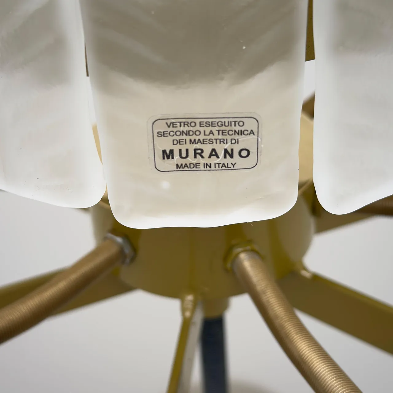 Lampadario in stile Art Déco con piume in vetro di Murano, '900 13