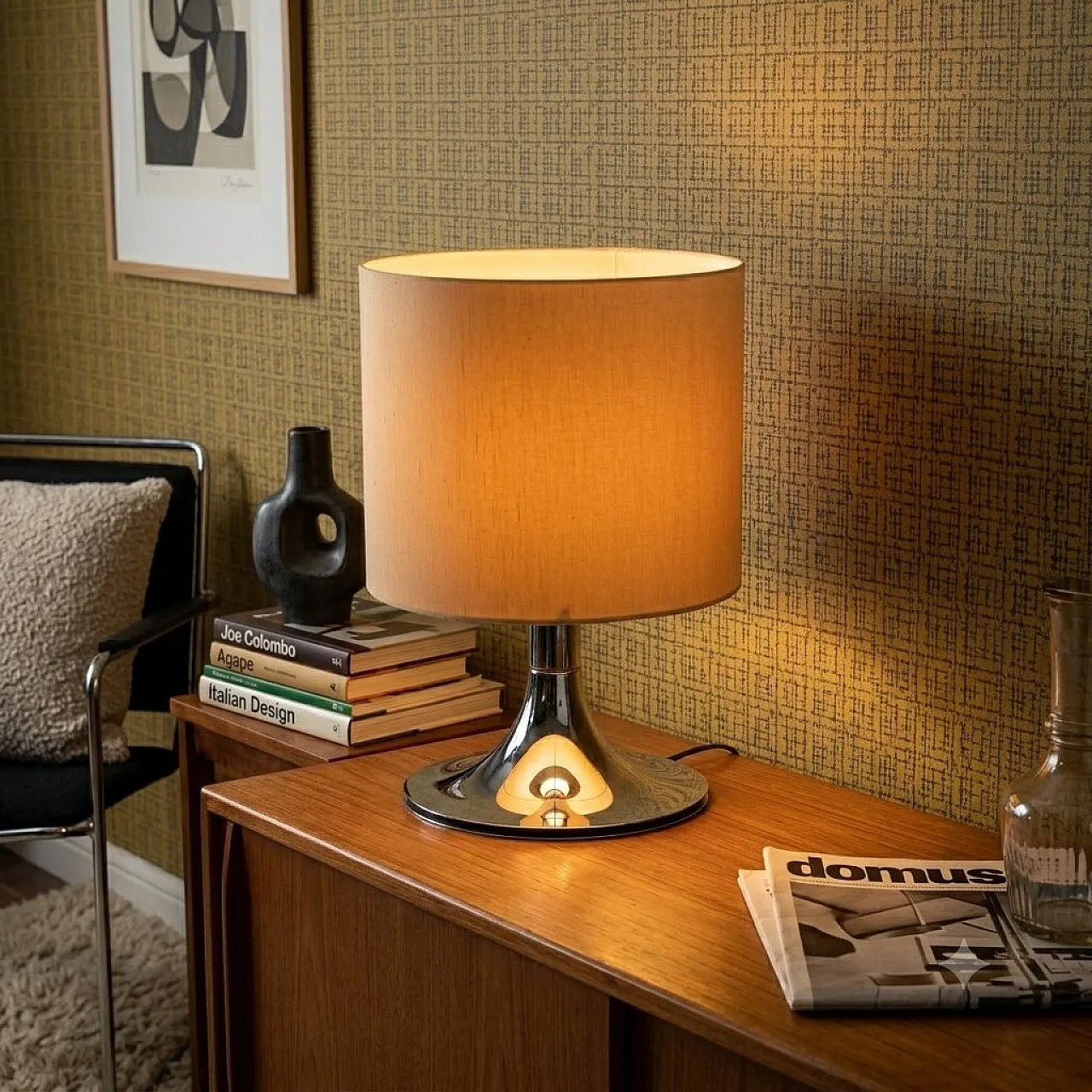 Lampada con base in metallo cromato, anni '60 2