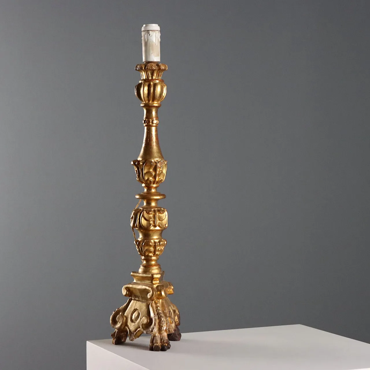 Carved and gilded wooden candelabra, 19th century 1