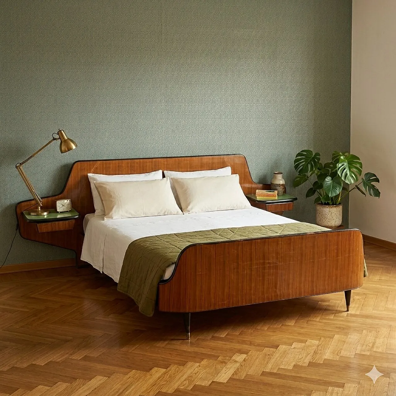 Bed with bedside tables, mid-20th century 2