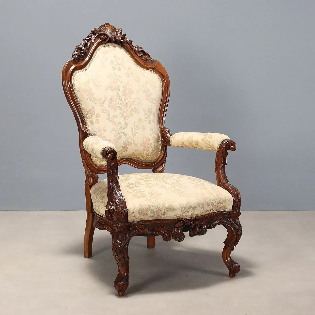 Neo-Baroque armchair in carved walnut, 19th century 1