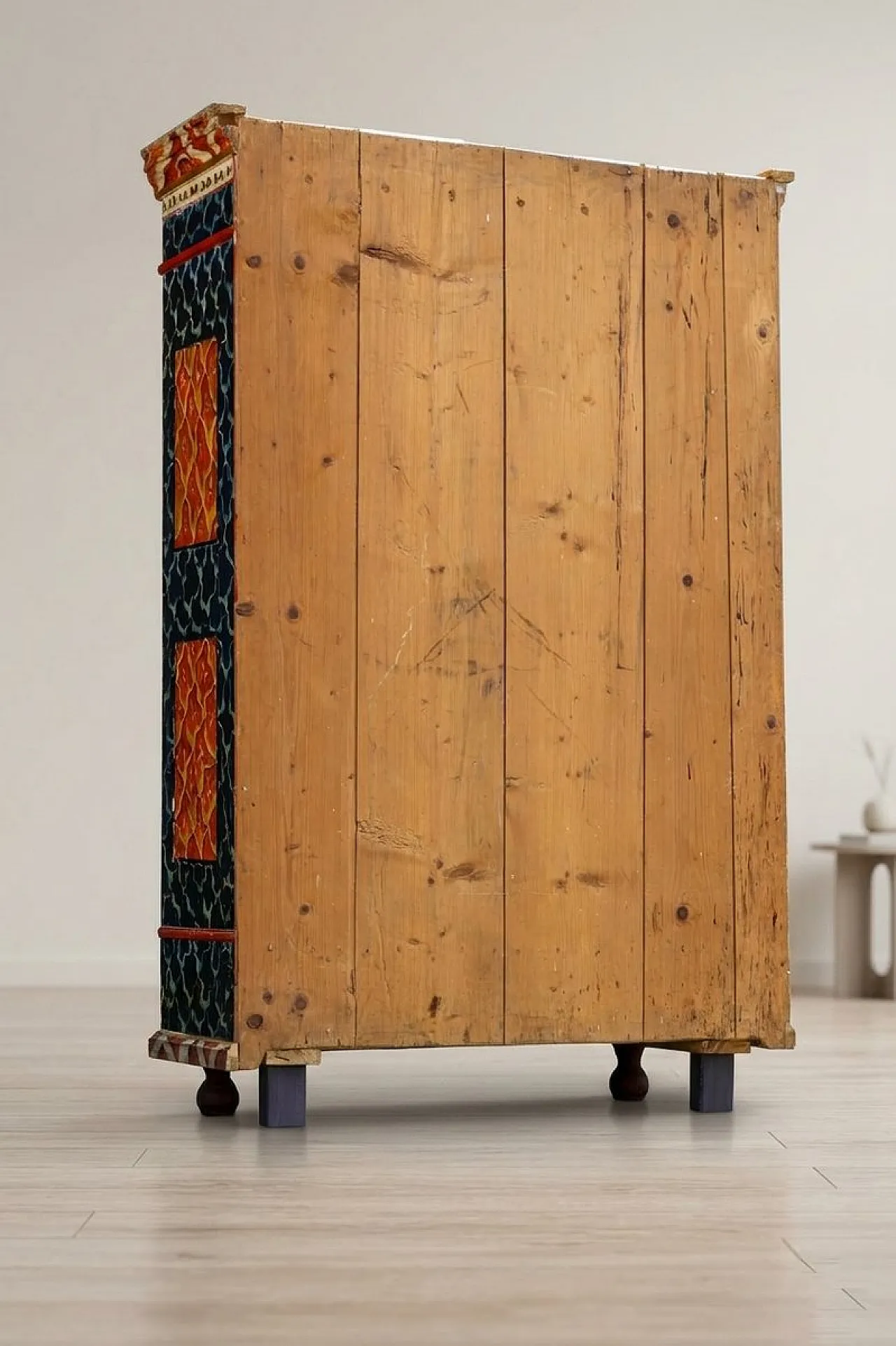 Baroque folk art hand-painted cabinet in wood, late 19th century 7