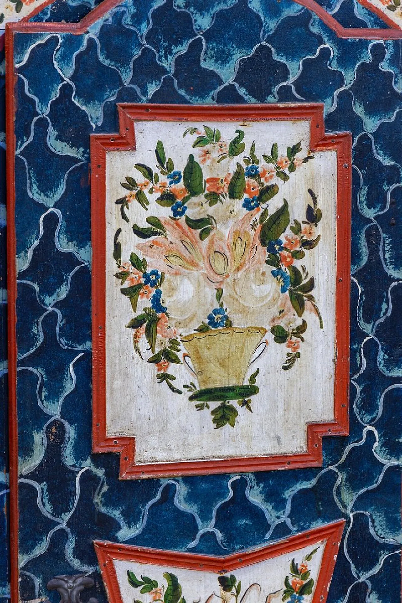 Baroque folk art hand-painted cabinet in wood, late 19th century 14