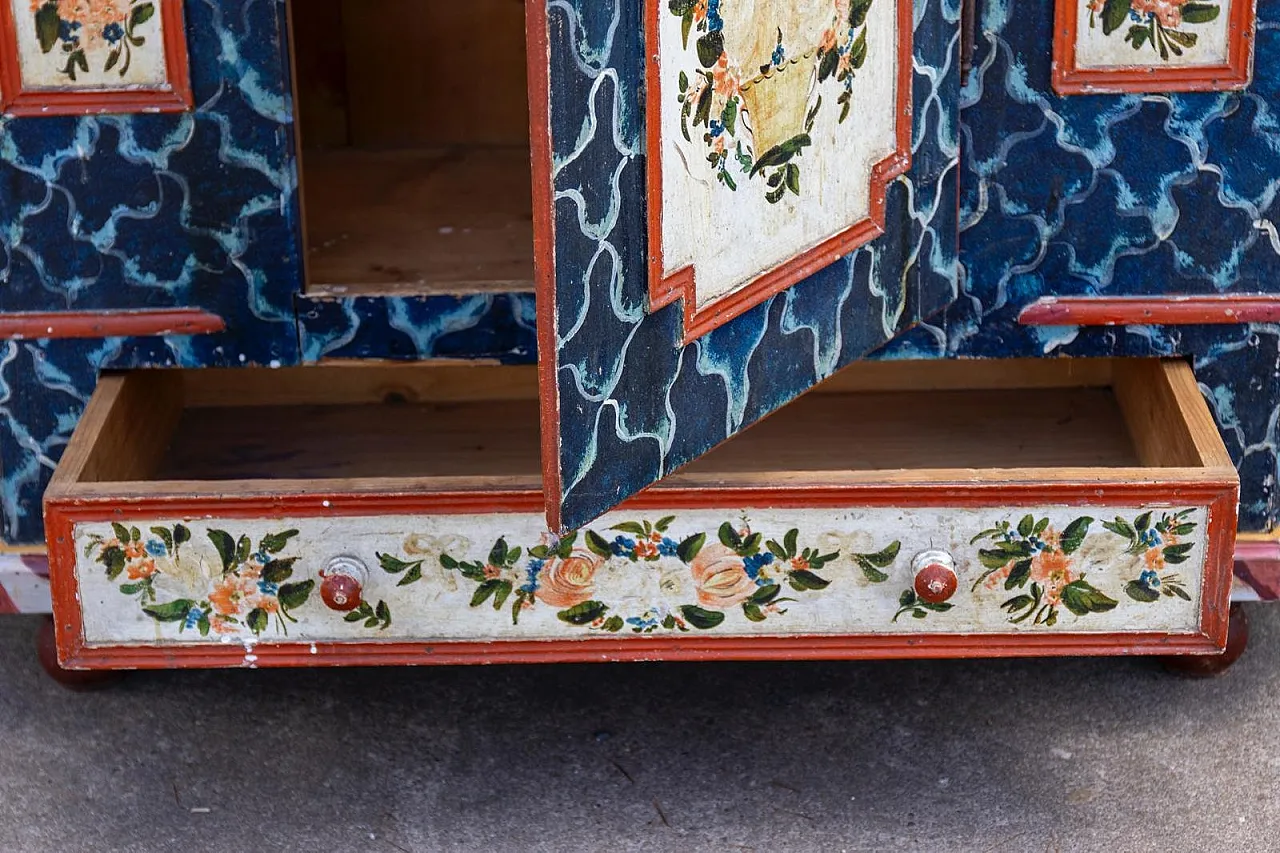 Baroque folk art hand-painted cabinet in wood, late 19th century 19