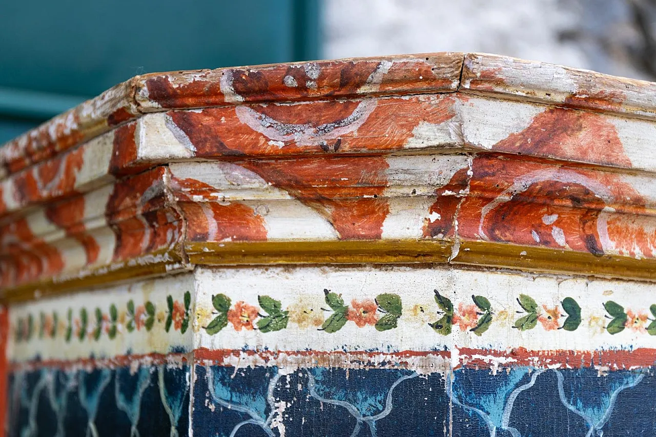Baroque folk art hand-painted cabinet in wood, late 19th century 21