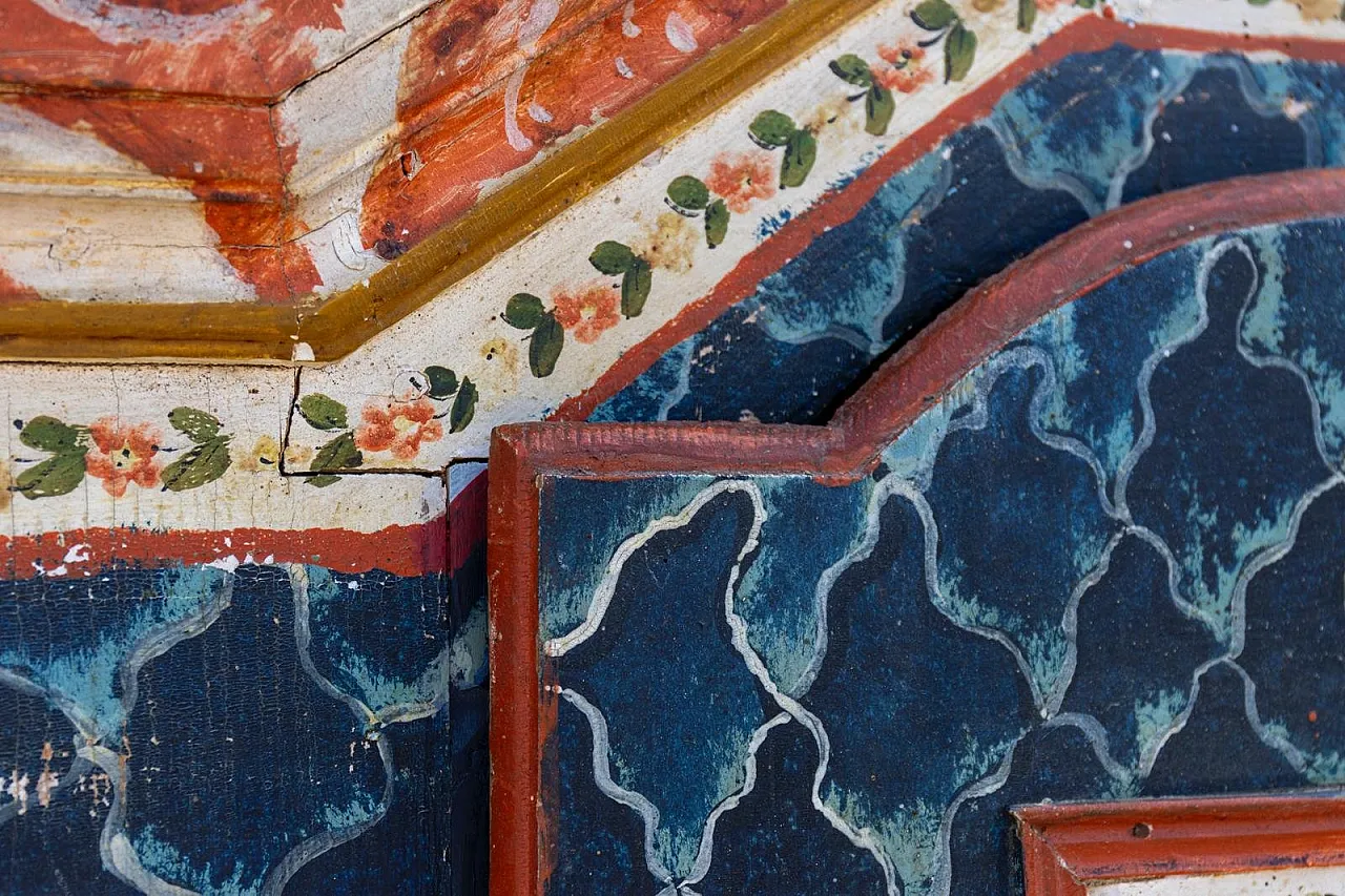 Baroque folk art hand-painted cabinet in wood, late 19th century 22