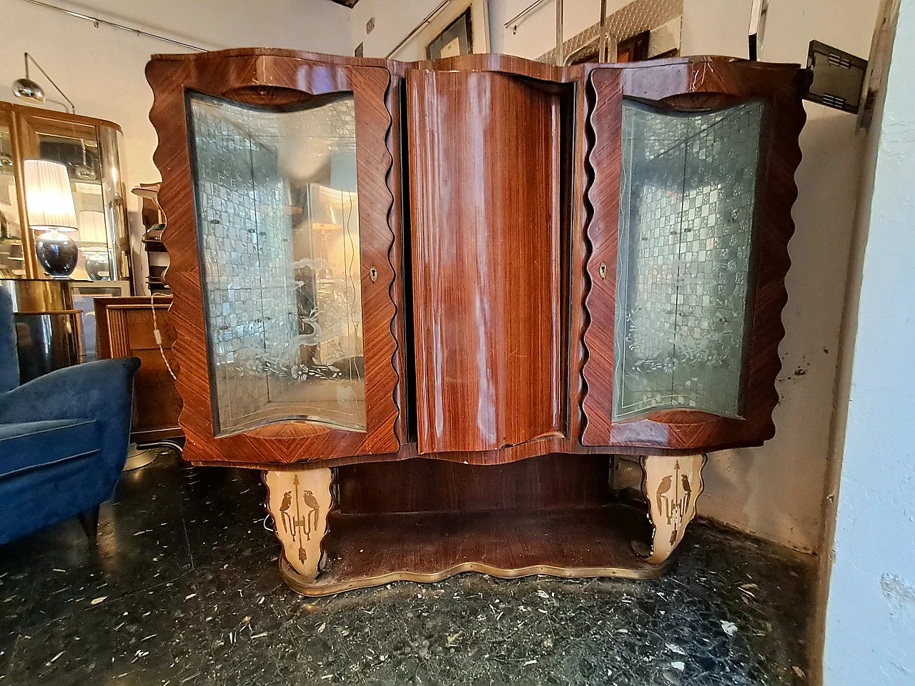Mobile bar specchiato e molato di Pier Luigi Colli, anni '30 2