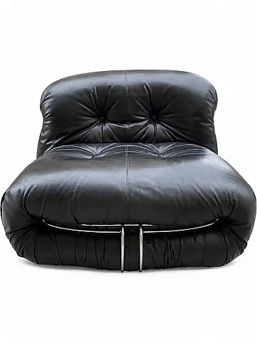 Soriana armchair by Cassina in black leather, 1970s