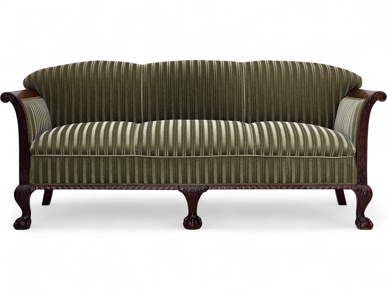 3-seater Danish sofa in green velvet and teak wood, 1950s 16
