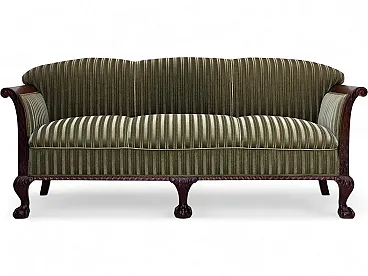 3-seater Danish sofa in green velvet and teak wood, 1950s