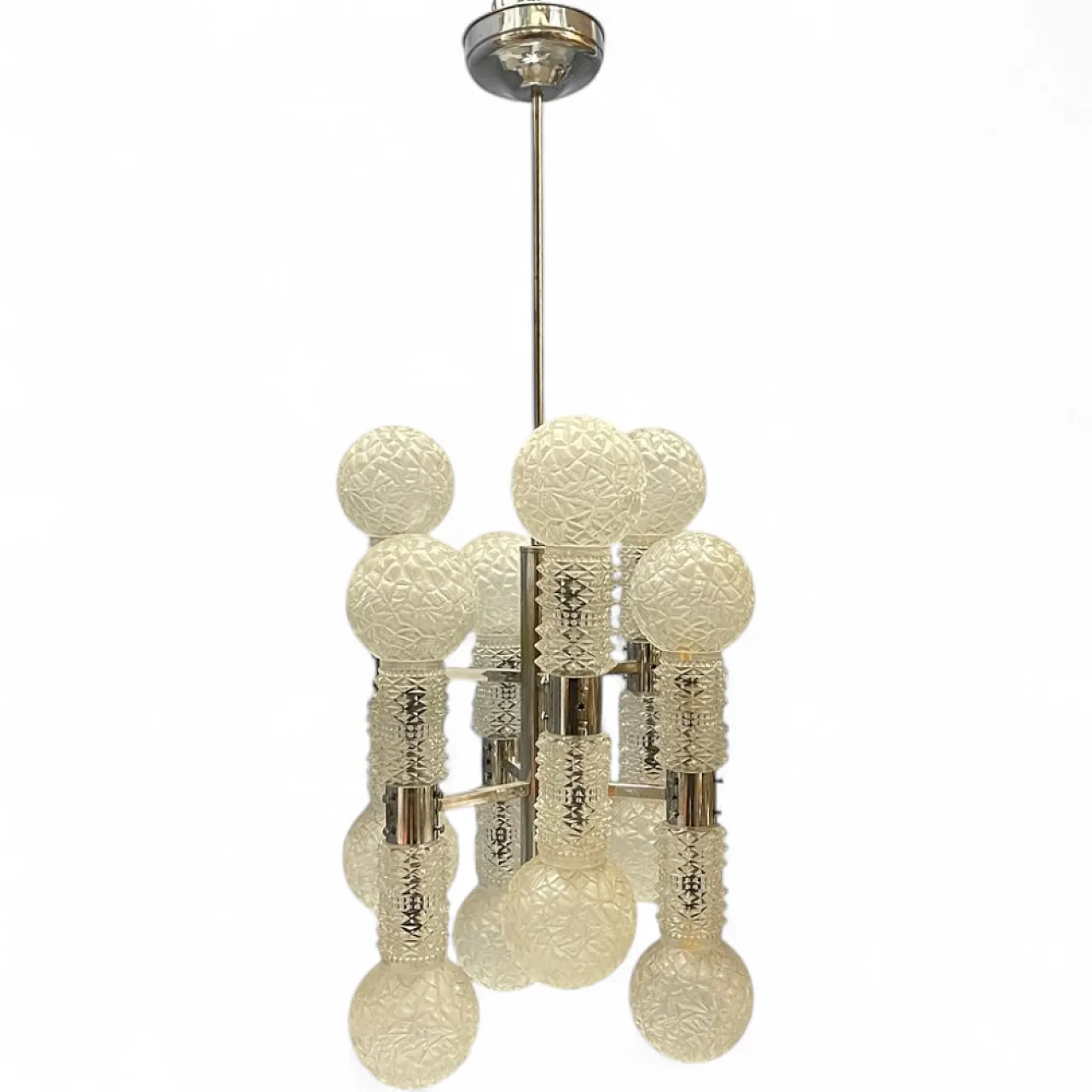 Large Sputnik chandelier in chromed metal and crystal attributed to Mazzega, Italy, 1970s 13