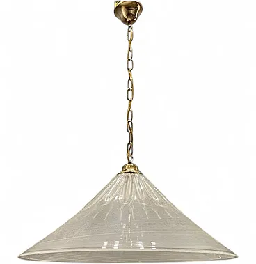Mid-Century white Murano glass pendant lamp with black border, Italy, 1970s