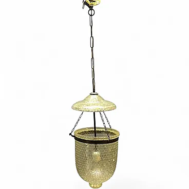 Vintage iridescent glass pendant lamp with bronze details, 1960s