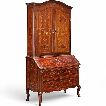 Walnut trumeau with maple inlays, 20th century