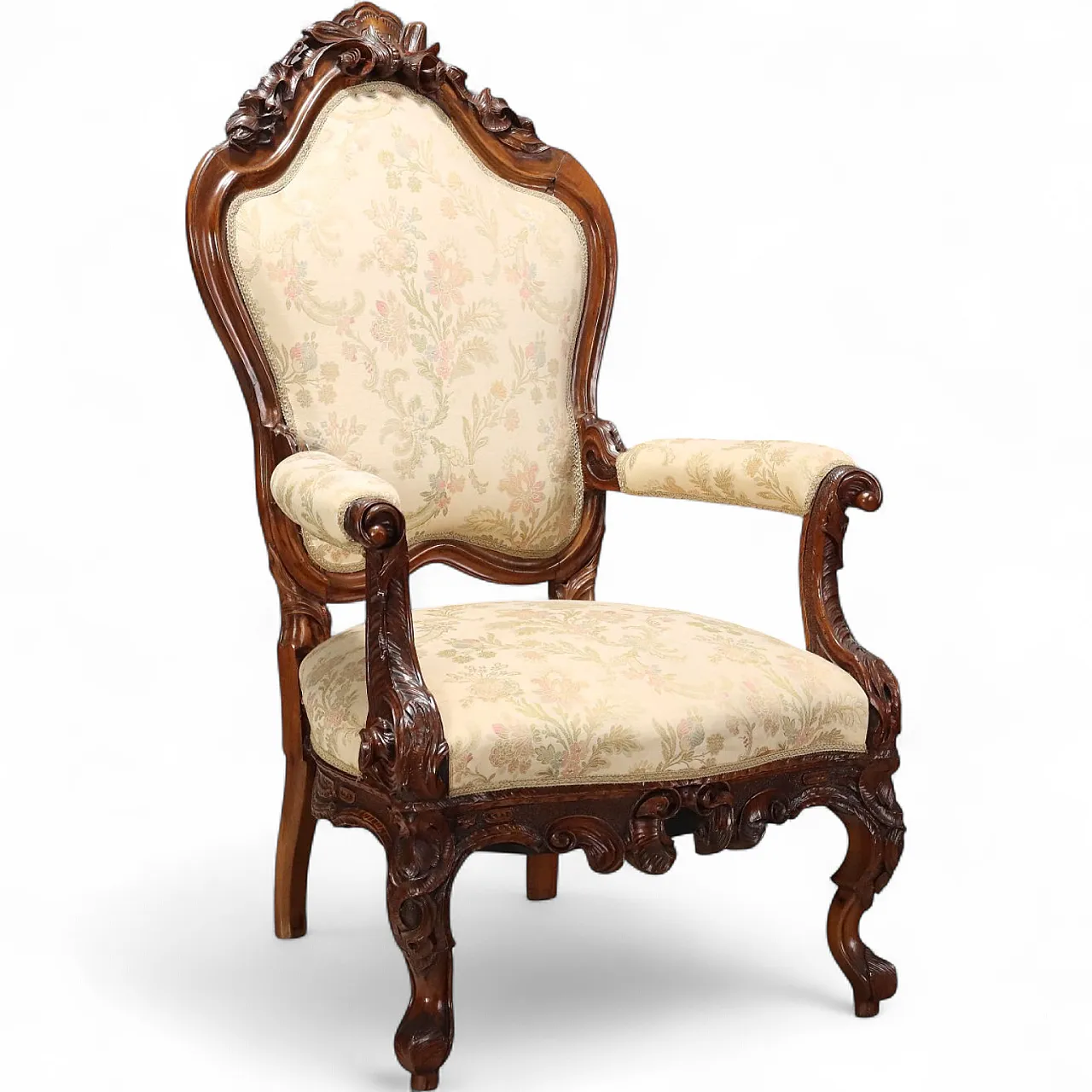 Neo-Baroque armchair in carved walnut, 19th century 11