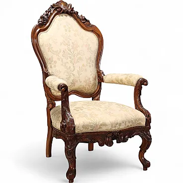 Neo-Baroque armchair in carved walnut, 19th century